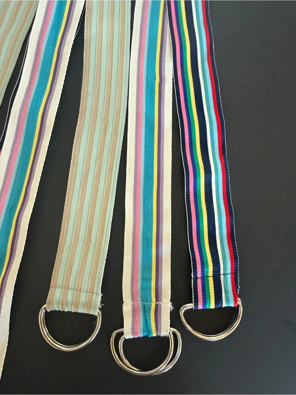 Lot of 3 Striped D-Ring Belts Preppy Ribbon Fabric Adjustable 1.5” Wide